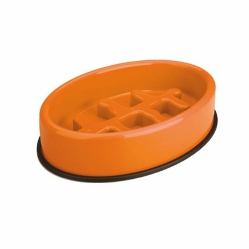 Anti-Scoff Fishbone Feeding Bowl – Orange (1200 Ml) Bowls & Feeders