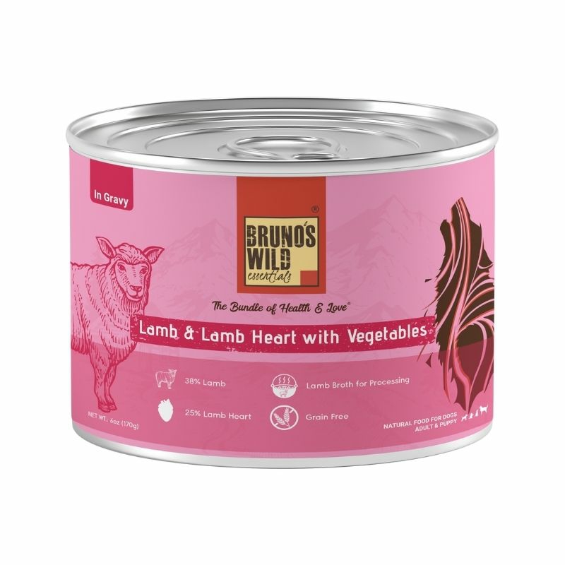 Bruno’s Wild Essentials Wet Dog Food – Lamb And Lamb Heart With Vegetables In Gravy (170G) Dogs