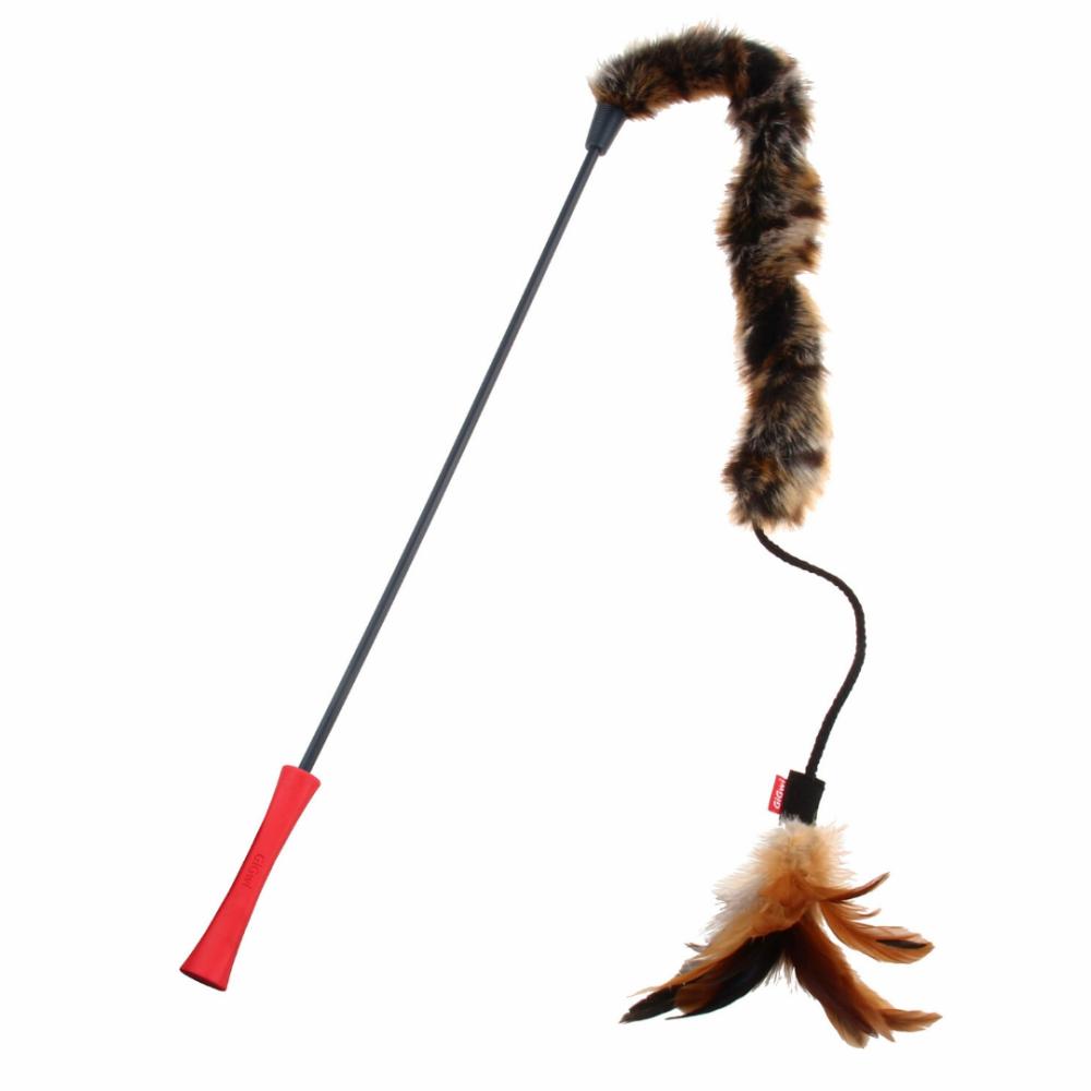 Cat Toys – Cat Wand ‘Feather Teaser’ W/Natural Feather, Plush Tail And Tpr Handle Cat