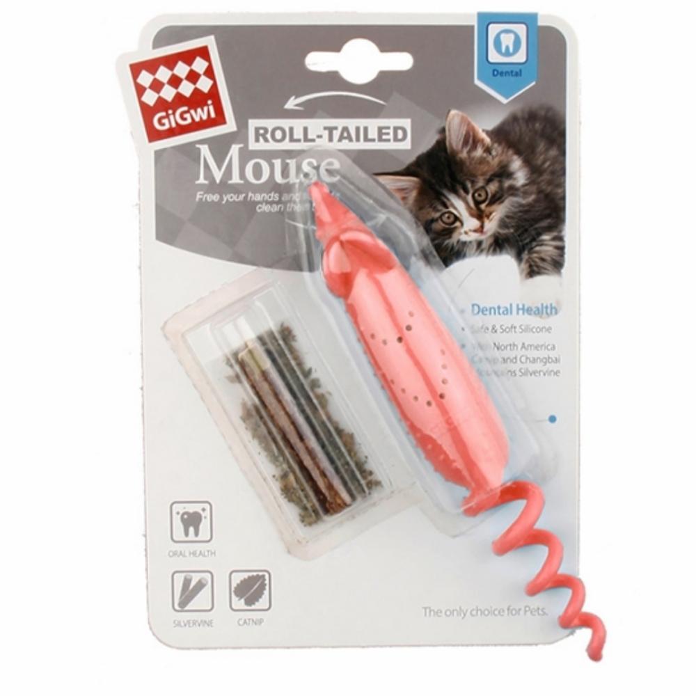 Cat Toys – Roll-Tailed Mouse With Changeable Catnip Bag And Silvervine Stick (Pack Of 1) Cat