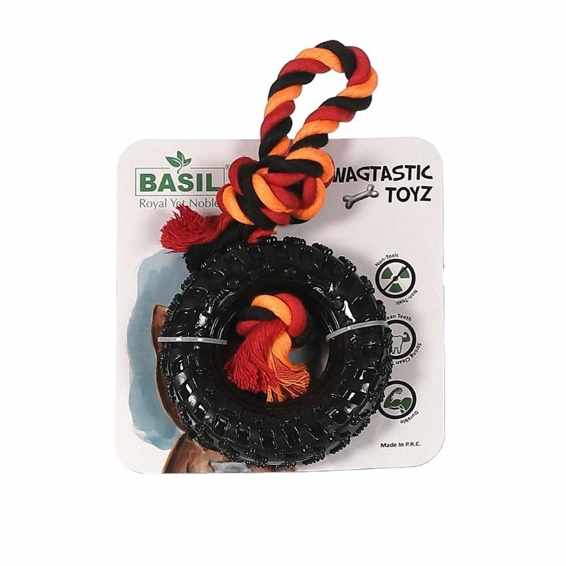 Dog Toys – Rubber Tire With Rope And Center For Treats Dogs