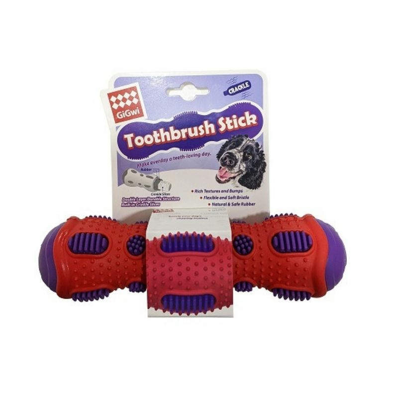 Dog Toys – Toothbrush Stick Rubber Dental Chew With Crackle Sound Dogs