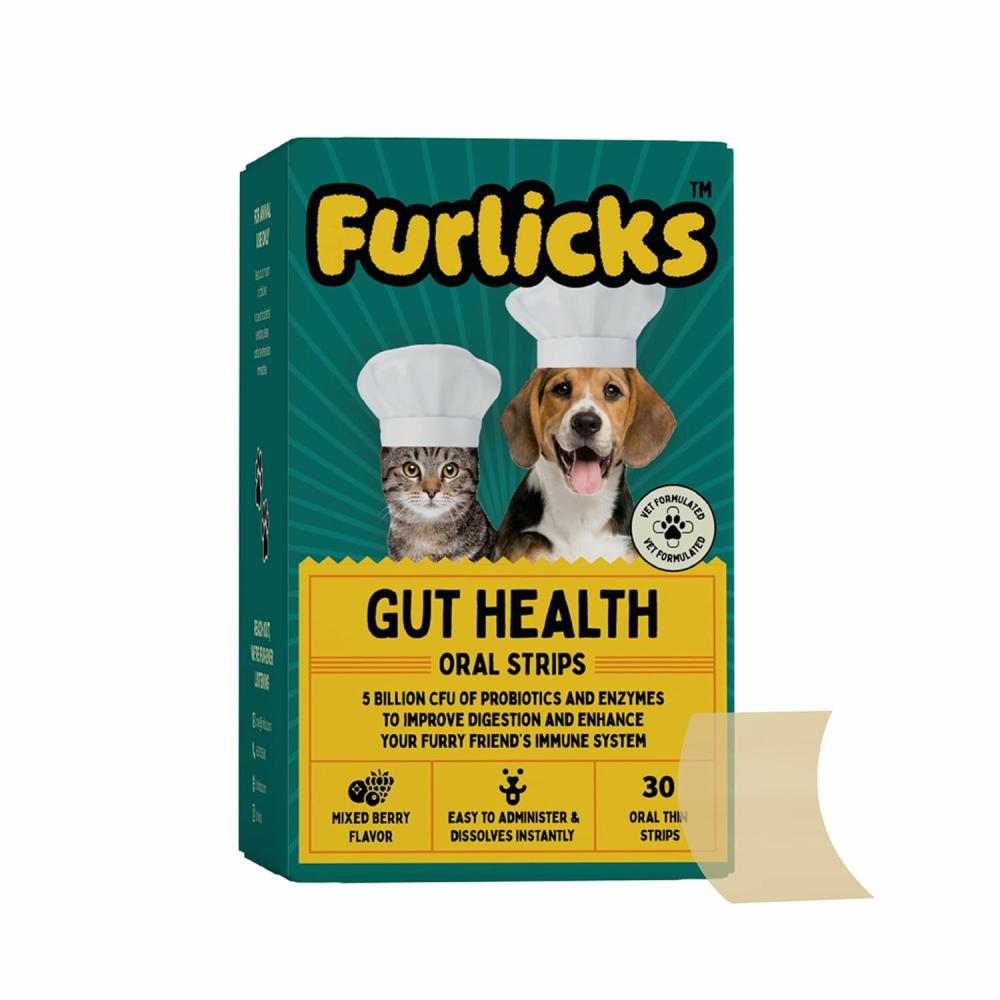 Gut Health Supplement For Dogs & Cats – Healthy Gut Flora & Diarrhea & Bowel Support (30 Oral Dissolving Strips) Cat